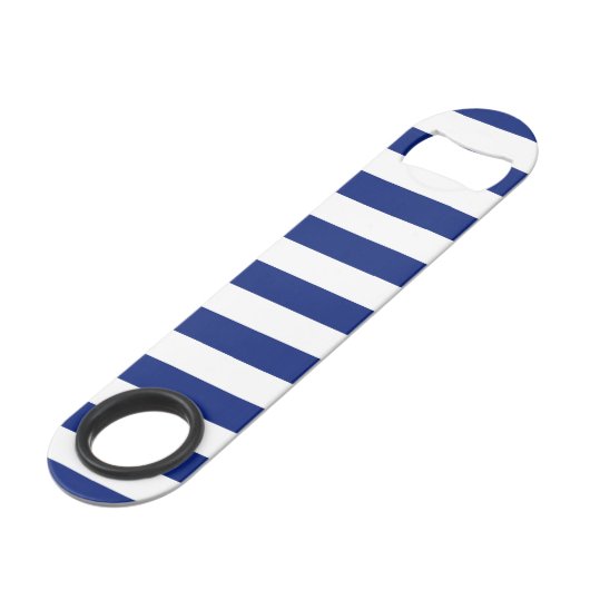 Nautical Chrome Anchor on Navy Stripes Speed Flessenopener (Achterkant Gekanteld)