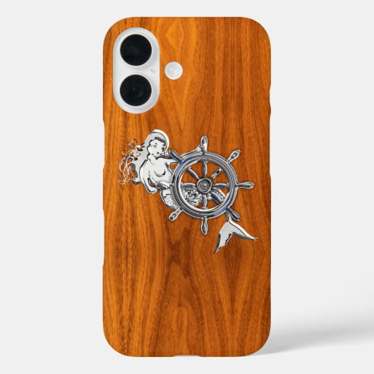 Nautical Chrome Mermaid on Teak Wood Print Case-Mate iPhone Case (Achterkant)