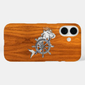 Nautical Chrome Mermaid on Teak Wood Print Case-Mate iPhone Case (Achterkant (horizontaal))