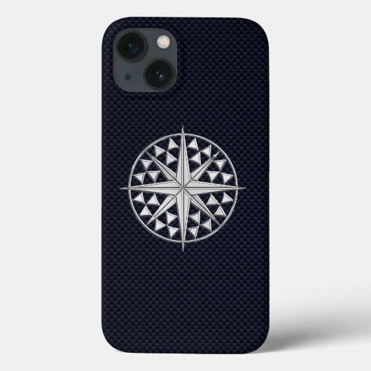 Nautical Chrome Star Compass on Carbon Fibre Print Case-Mate iPhone Case (Achterkant)