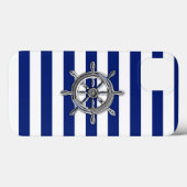 Nautical Chrome Wheel on Navy Stripes Print Case-Mate iPhone Case (Achterkant (horizontaal))