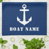 Nautical Classic Anchor Uw Bootnaam Navy Blue Theedoek (Gevouwen)