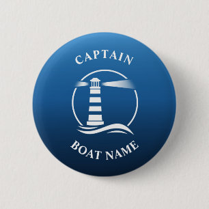 Nautical Classic Light Captain Boat Name Navy Blue Ronde Button 5,7 Cm