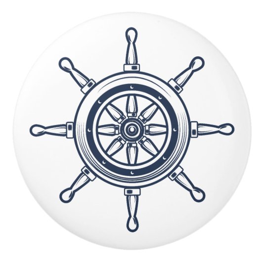 Nautical Coastal Blue Beach House Boat Ship Wheel Keramische Knop (Voorkant)