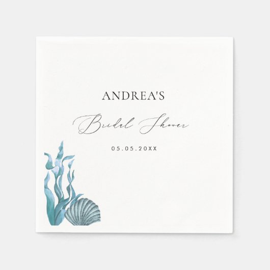 Nautical Coastal Blue Shell Summer Vrijgezellenfee Servet (Voorkant)