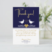 Nautical Coastal Wedding Navy Blue Gold Sandpiper Bedankkaart (Staand voorkant)