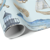 Nautical Coastal Zee Beach Theme Wrapping Paper Cadeaupapier (Rol Hoek)
