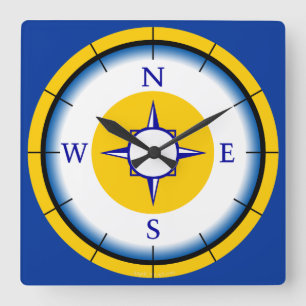 Nautical Compas Blue, White, Gold Wall Klock Vierkante Klok