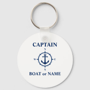 Nautical Compass Anchor Captain of Boat Name White Sleutelhanger