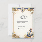 Nautical Compass Anchor Wedding RSVP Kaartje (Voorkant)