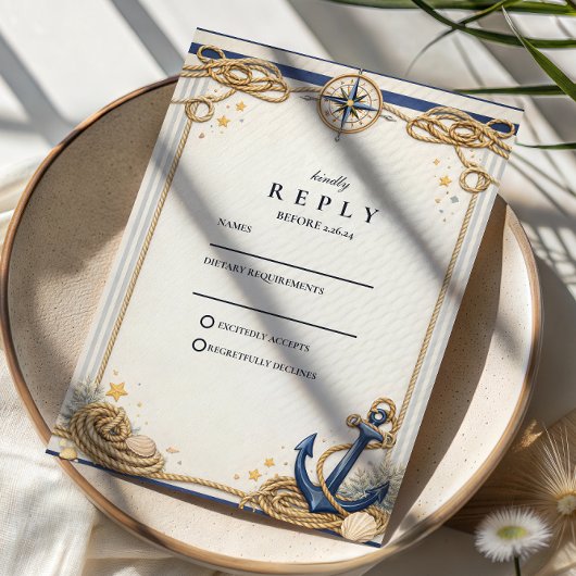 Nautical Compass Anchor Wedding RSVP Kaartje
