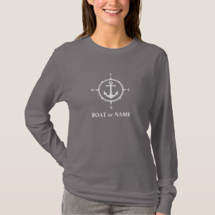 Nautical Compass Anchor Your Boat of Name Grey T-shirt