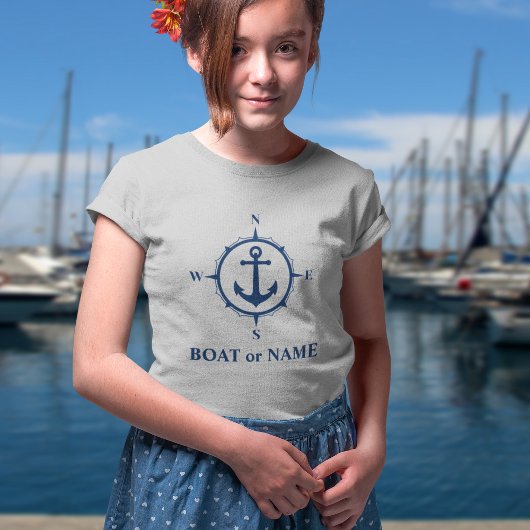 Nautical Compass Anchor Your Boat of Name Grey T-shirt