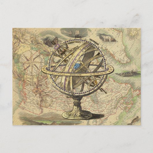 Nautical Compass and Map Briefkaart (Voorkant)