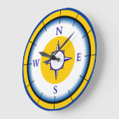 Nautical Compass Blue, White, Gold Wall Klock Grote Klok (Hoek)