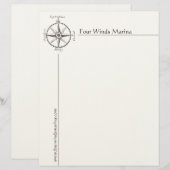 Nautical Compass Letterhead voor Marina, Yacht Clu Custom Briefhoofd (Voorkant / Achterkant)