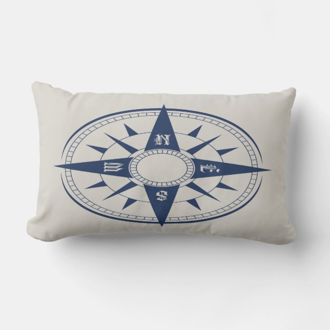 Nautical Compass Lumbar Pillow Kussen (Voorkant)