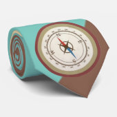 Nautical Compass on  Retro Blue Cream Brown Stropdas (Opgerold)