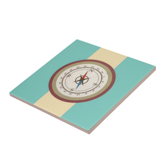 Nautical Compass on Retro Blue Cream Brown Tegeltje (Zijkant)