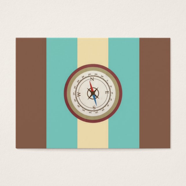 Nautical Compass on  Retro Blue Cream Brown Visitekaartje (Voorkant)