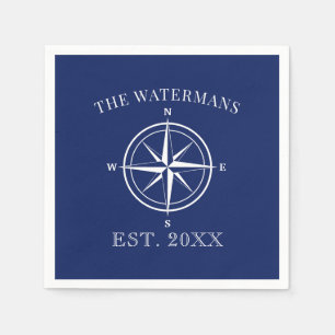 Nautical Compass Roos Familienaam Navy Blue Servet