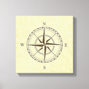 Nautical Compass Roos Ivory Canvas Afdruk