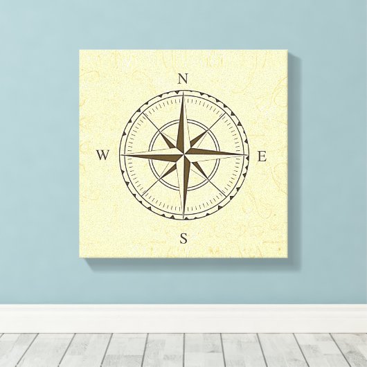 Nautical Compass Roos Ivory Canvas Afdruk (Insitu (Houten vloer))