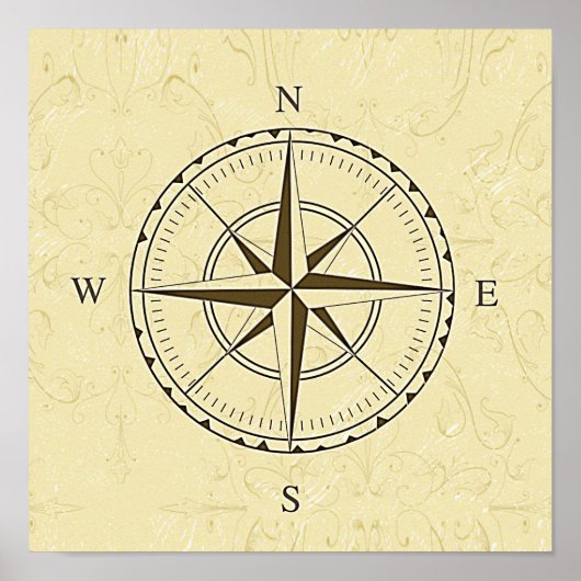 Nautical Compass Roos Ivory Poster (Voorkant)