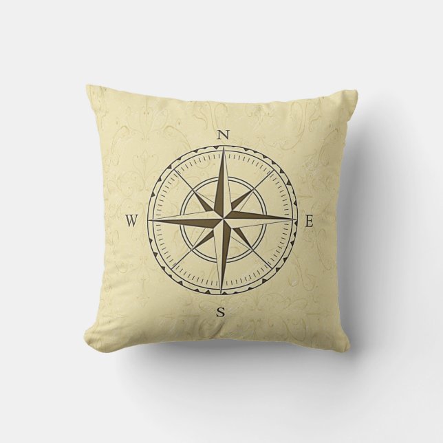  Nautical Compass Roos Ivory Throw Kussen (Voorkant)