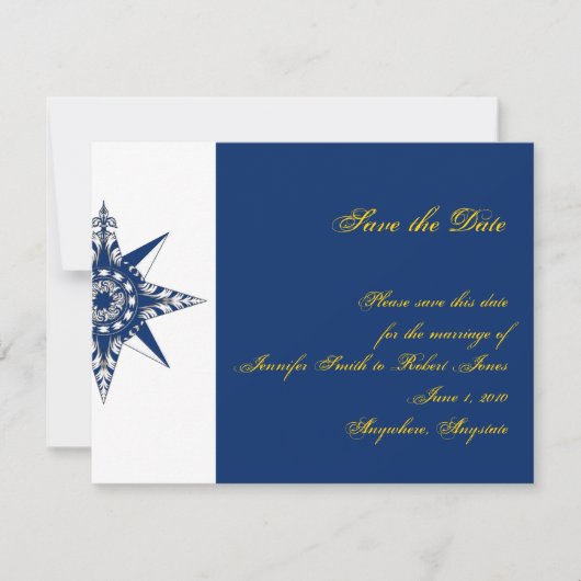 Nautical Compass Roos Navy Yellow Save the Date (Voorkant)