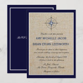 Nautical Compass/Yacht Club Navy Beach Wedding Kaart (Voorkant / Achterkant)