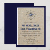 Nautical Compass/Yacht Club Navy Beach Wedding Kaart (Voorkant / Achterkant)