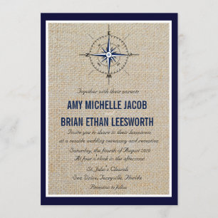 Nautical Compass/Yacht Club Navy Beach Wedding Kaart