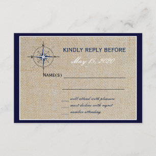 Nautical Compass/Yacht Club Navy Beach WeddingRSVP RSVP Kaartje