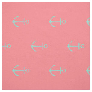 Nautical Cool Aqua Anchors on Coral Pink Stof