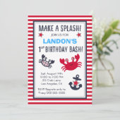 Nautical Crab & Anchor Boy's Birthday Uitnodiging (Staand voorkant)