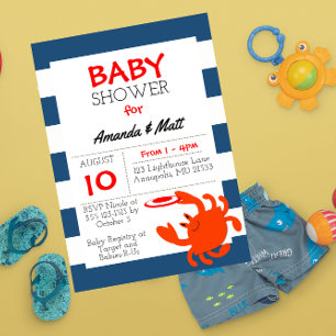 Nautical Crab Baby shower Kaart
