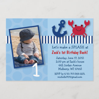 Nautical Crab Birthday Invitations Kaart
