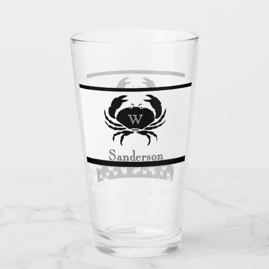 Nautical Crab Monogrammed Black and White Glas (Achterkant)