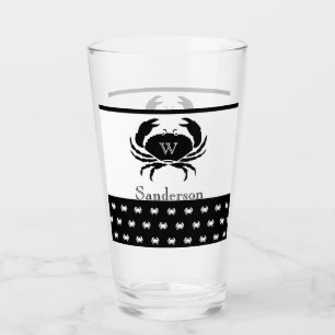 Nautical Crab Monogrammed Black and White Glas