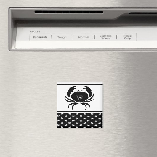 Nautical Crab Monogrammed Black and White Magneet (Insitu (Vaatwasser))