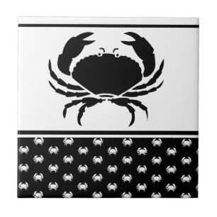 Nautical Crab Monogrammed Black and White Tegeltje