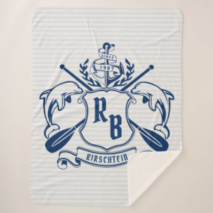 Nautical Crest Dolphins Anchor Oars Laurel Shield Sherpa Deken