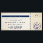 Nautical Cruise Ship Boarding Pass Invitation<br><div class="desc">Les invitations pour les billets mariages de laissez-passer d'embarquement sont parfaites pour votre mariage de croisière dans un papier vieilli et sur le thème marin bleu marine. Customisez avec les noms de la mariée et du marié, le nom du bateau de croisière, la chapelle et le port et votre date...</div>