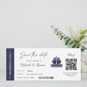 Nautical Cruise Ship Boarding pass wedding Save The Date (Staand voorkant)