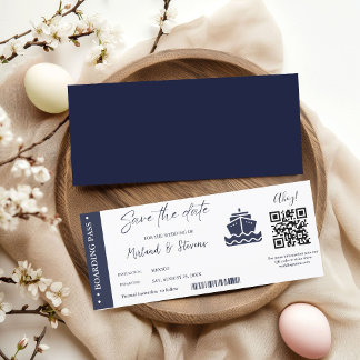 Nautical Cruise Ship Boarding pass wedding Save The Date