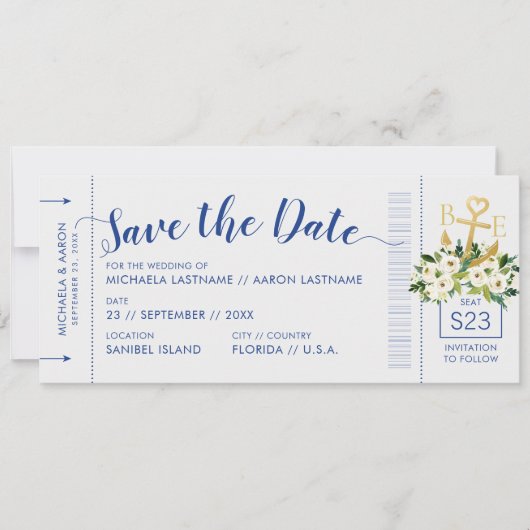 Nautical Cruise Weddenschap Pass Save Date Aankondiging (Voorkant)