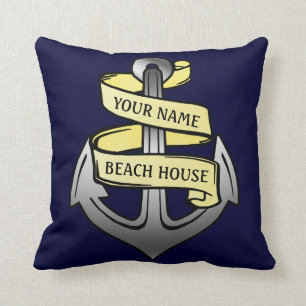 Nautical Custom Beach House Anchor met Name Kussen