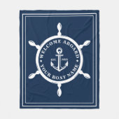 Nautical Custom Boat Name Anchor Wheel Blue Fleece Deken (Voorkant)