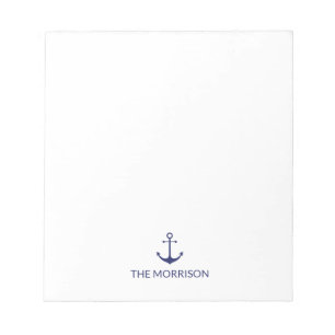 Nautical Custom Boat Name marine blue anchor white Notitieblok